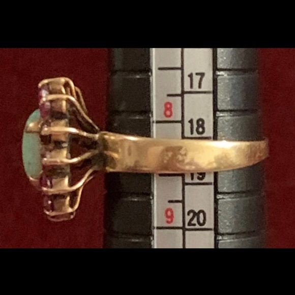 18k solid yellow gold Art Deco era opal ruby ring - Picture 6 of 11